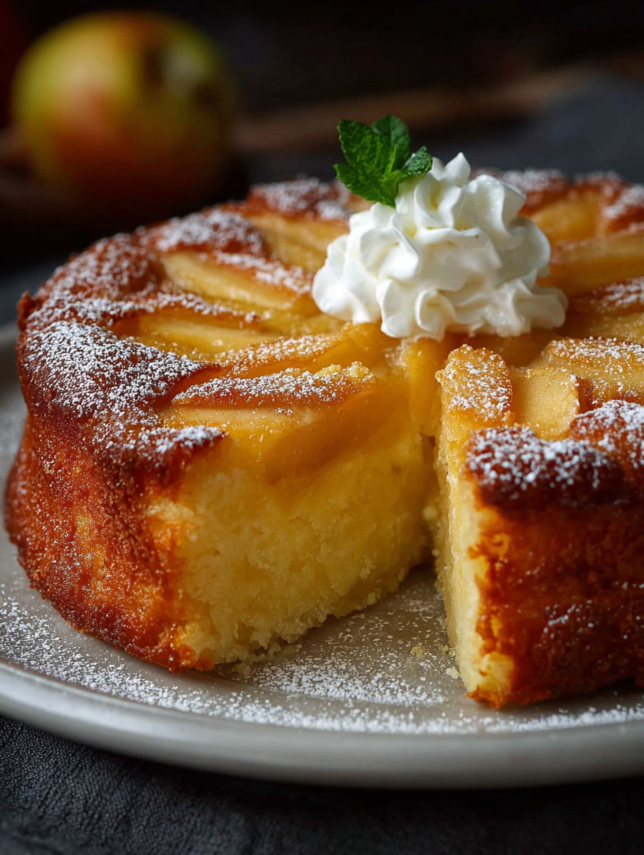 Une tarte aux pommes avec une garniture de crème fouettée.