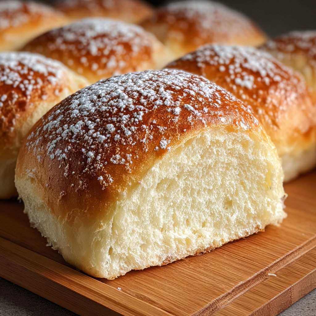 Une pile de brioche nuvola sofficissime sur une planche de bois.
