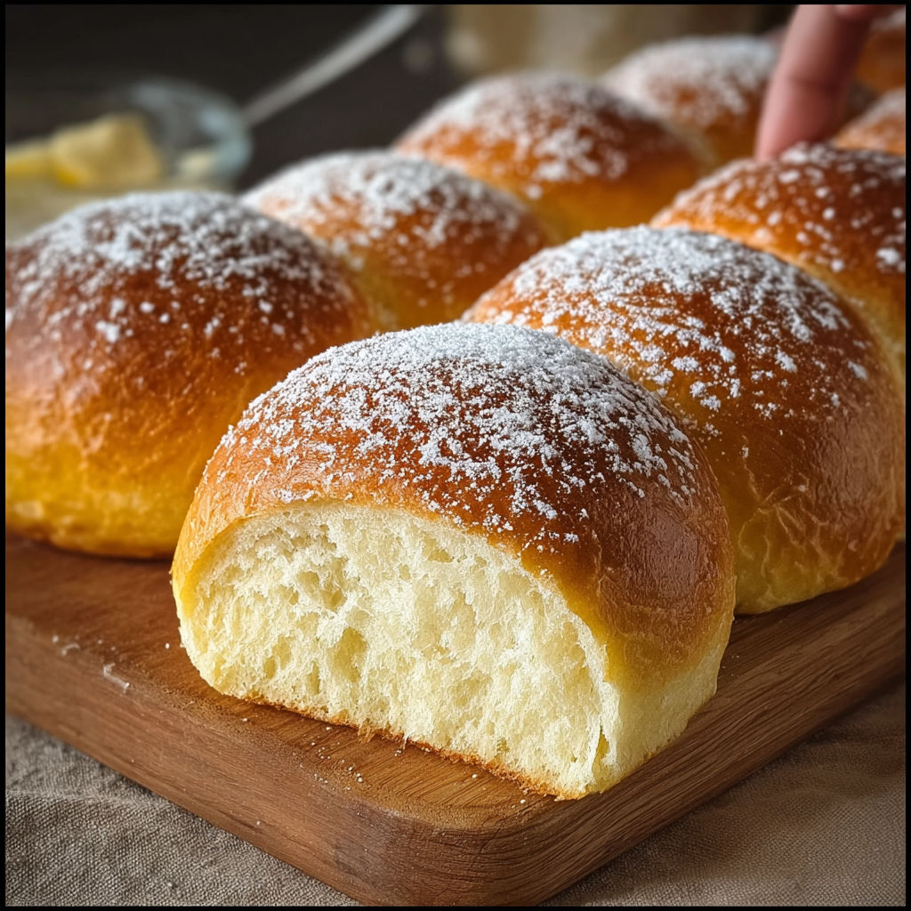 Une pile de baguettes de pain avec des grains de sucre sur une planche.