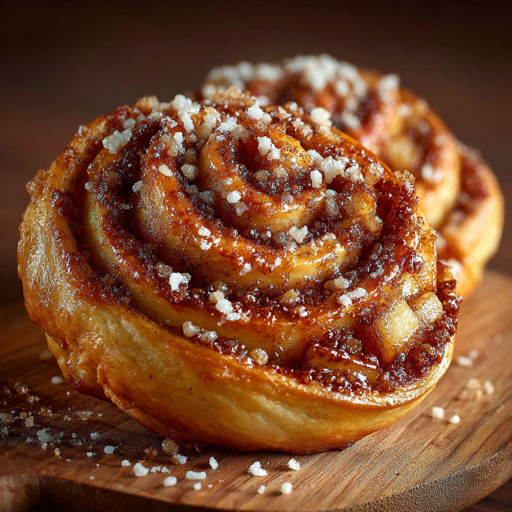 Une girelle de mela et cannella est servie sur une planche de bois.