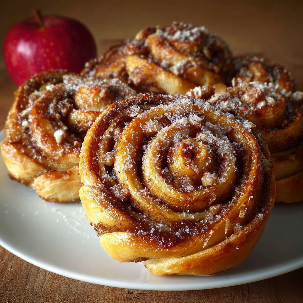 Une tasse de crêpes sucrées et salées, accompagnées d'une pomme, sur un plateau.