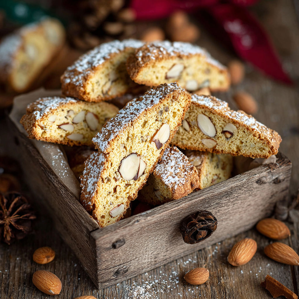Une boîte contenant des cantucci alle mandorle, une recette toscane originale.