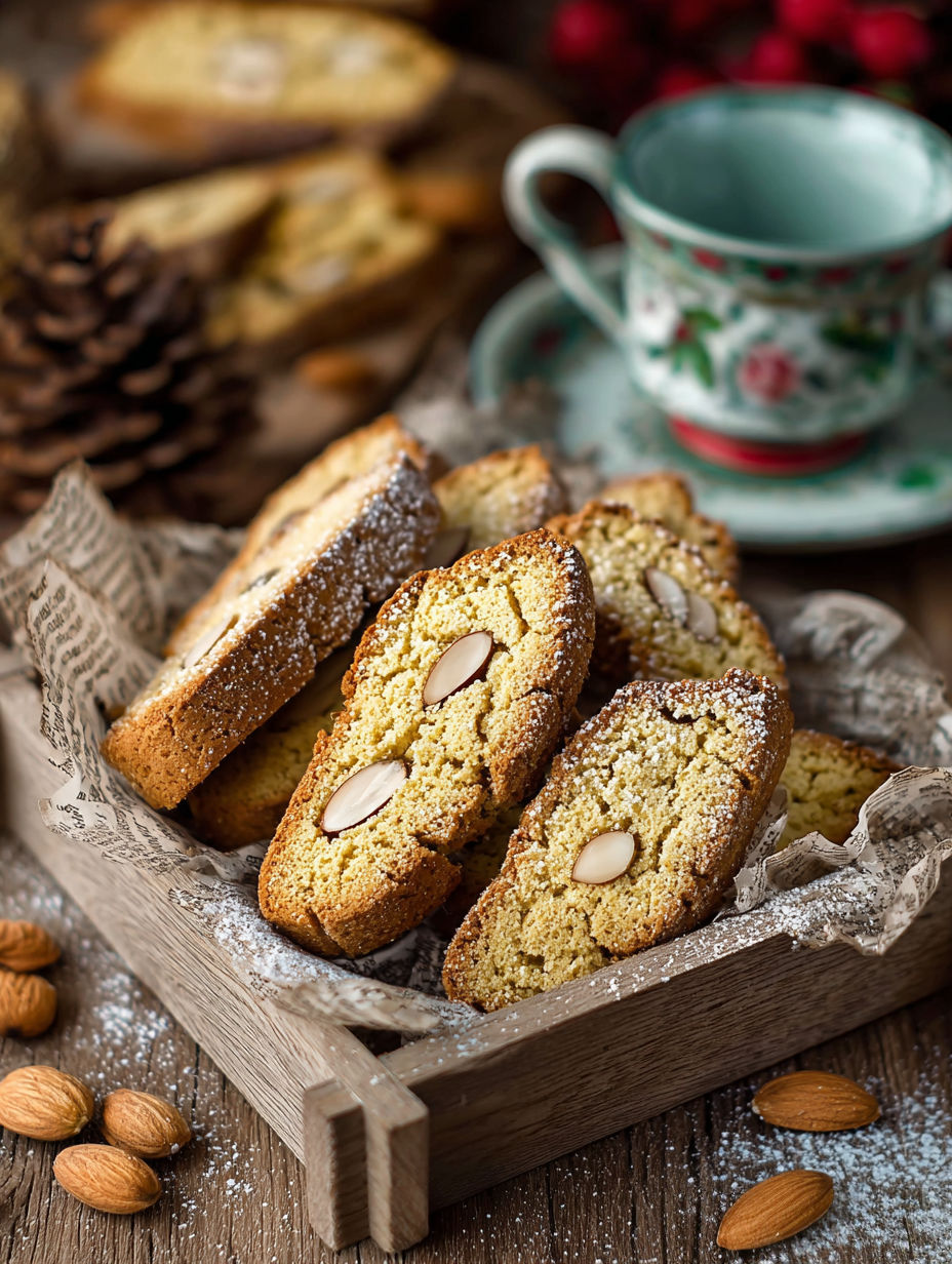 Une boîte de cantucci alle mandorle, une recette toscane originale.
