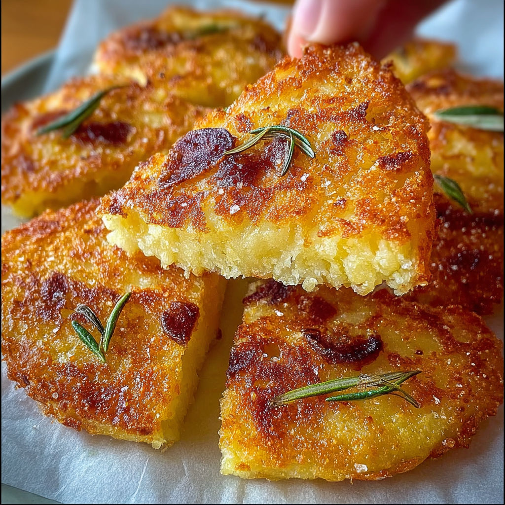 Une tranche de galette de maïs avec des herbes fraîches sur une plaque de carton.