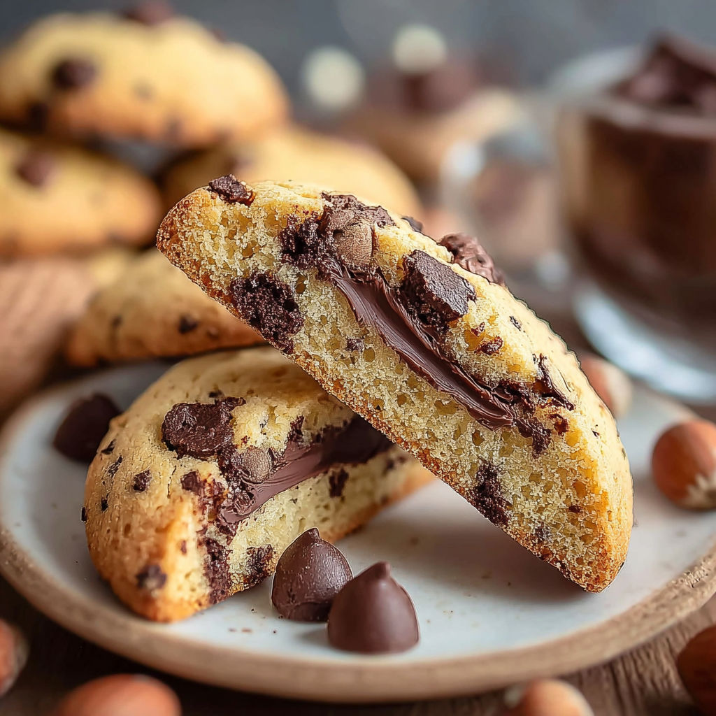 Une tasse de café accompagne des biscuits chocolat et des noix.