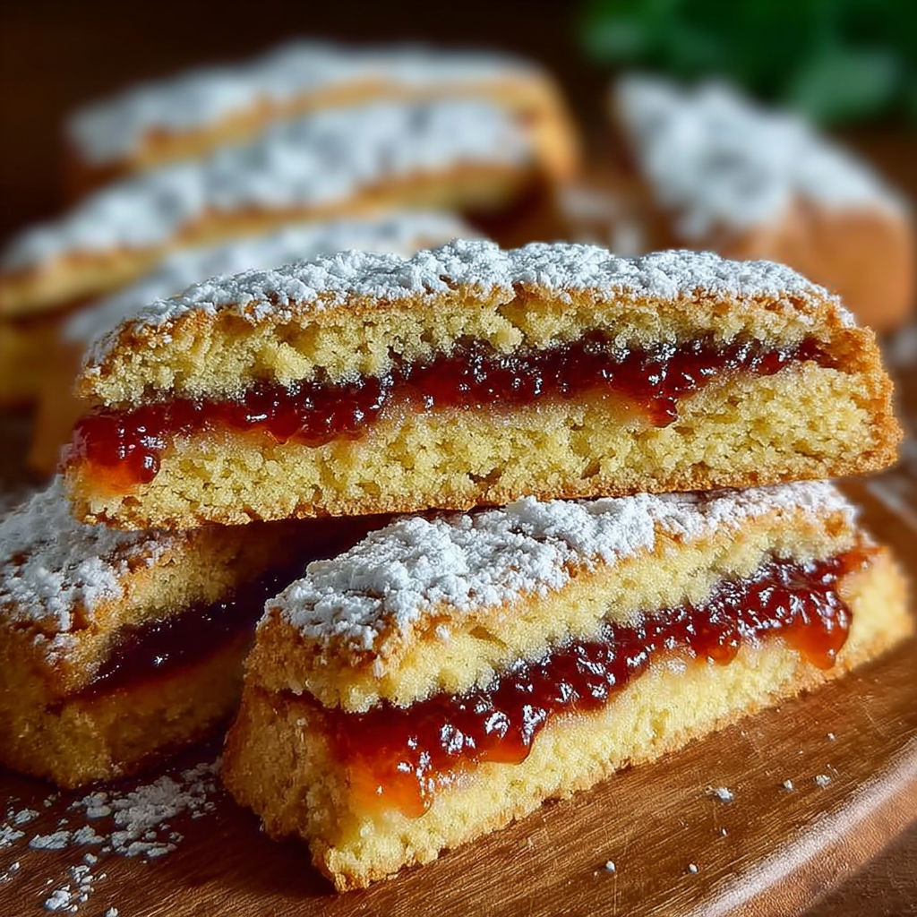 Une recette de gâteaux de jambon et de confiture, avec des flocons d'avoine et des fruits rouges, est présentée sur une planche de bois.