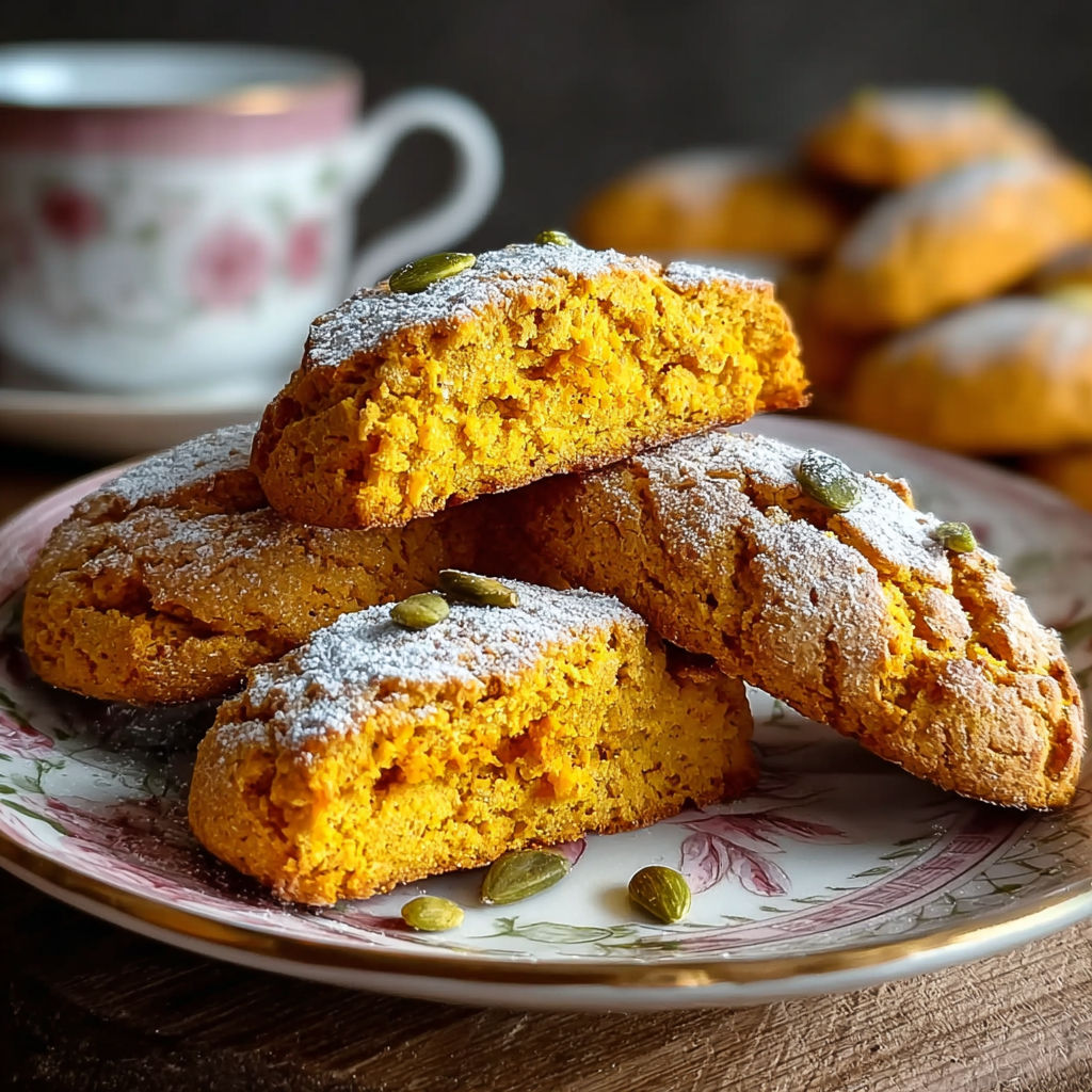 Une tasse de thé accompagne des biscuits de pumpkin.