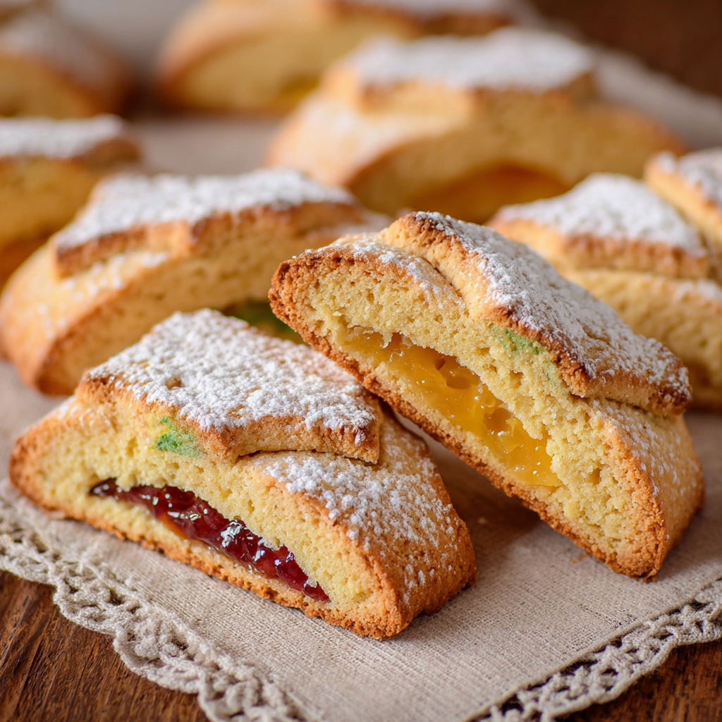 Biscotti di frolla ripieni, une variété de biscuits à la crème, sont présentés sur un plateau.