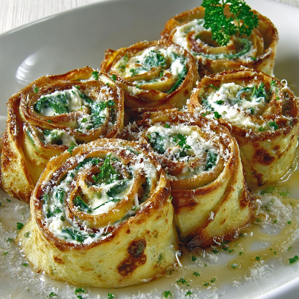 Une délicieuse tarte aux herbes, garnie de sauce et de herbes fraîches, est servie sur un plateau.