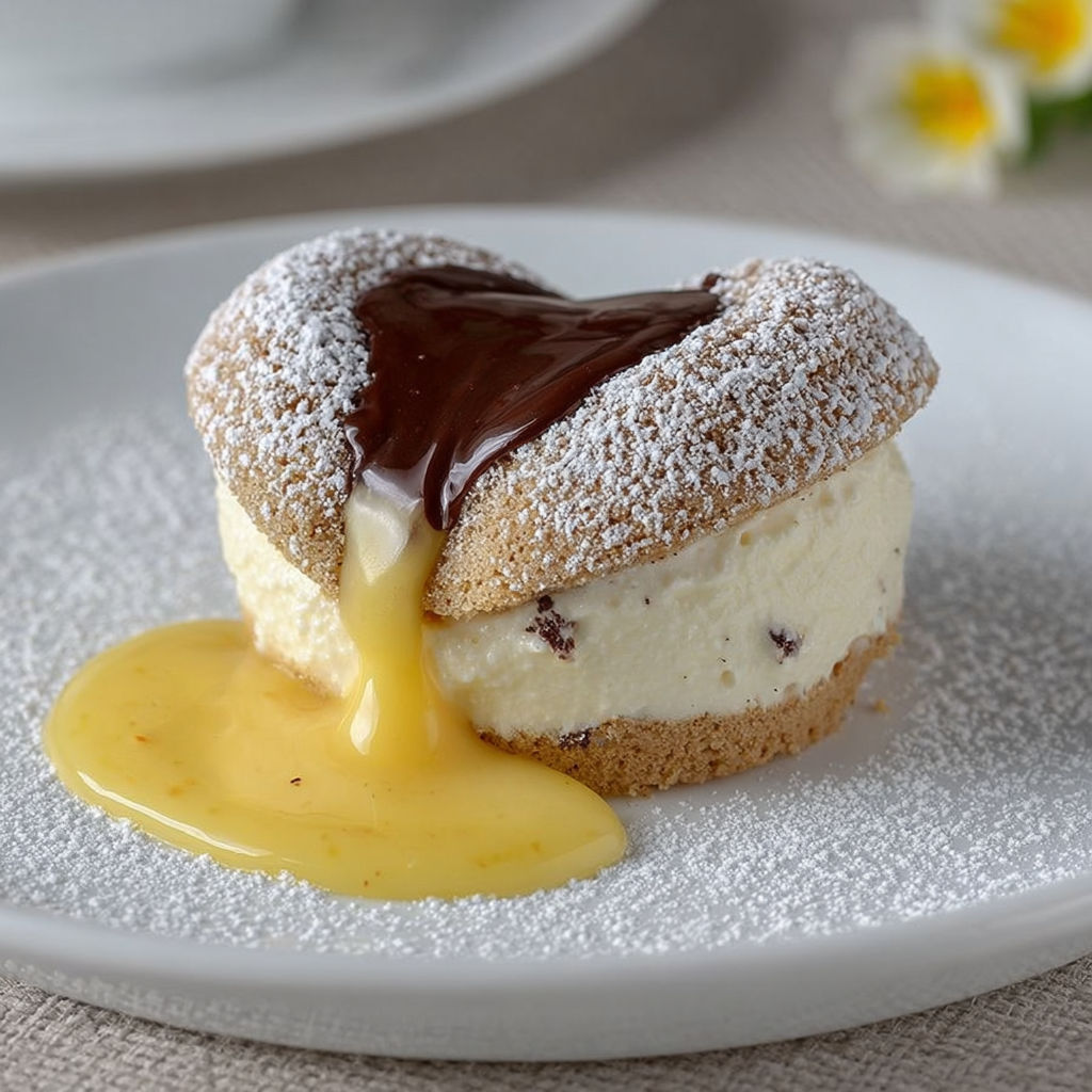 Un dessert en forme de cœur avec une sauce chocolat et des flocons d'avoine.