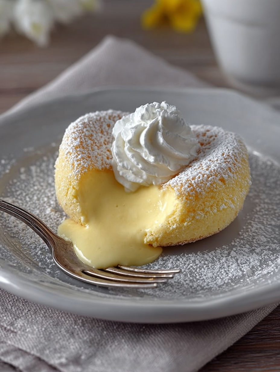 Une tarte aux fruits flottants et crème chantilly sur un plateau.