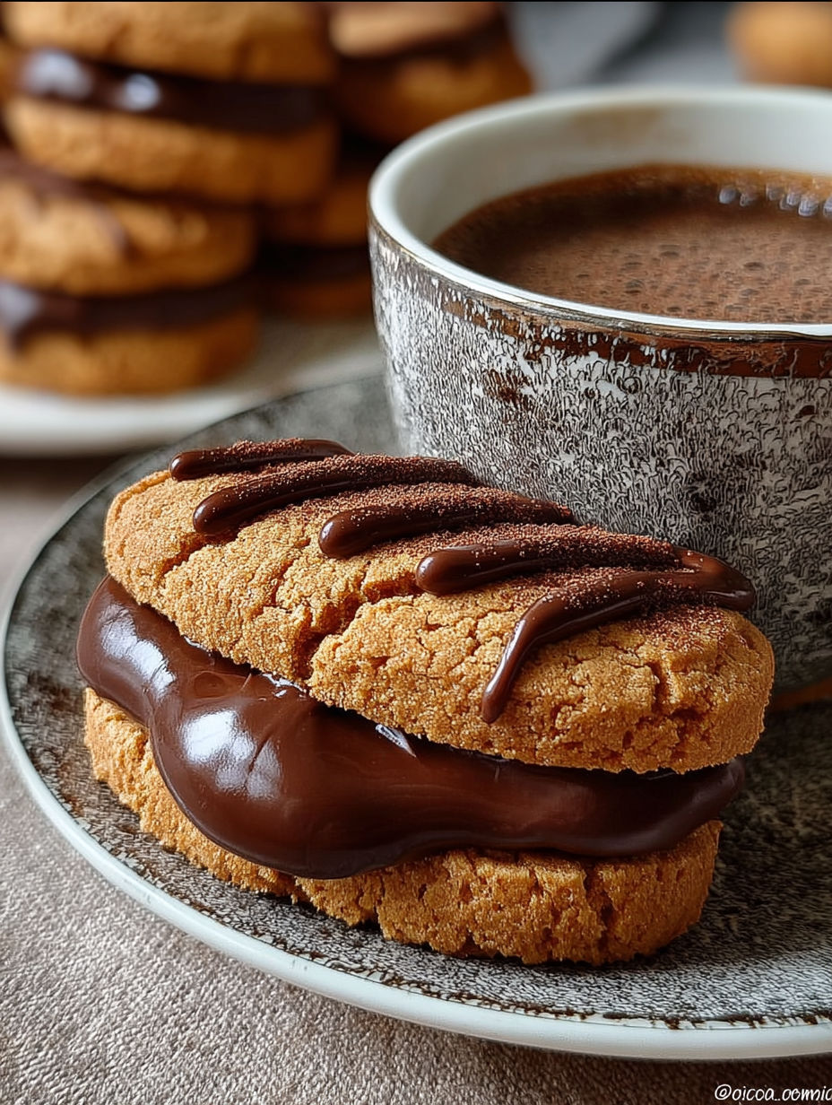 Une douche de chocolat sur une galette de cookies.