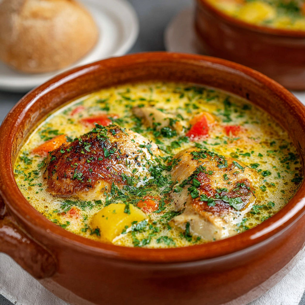 Une soupe chaude avec des légumes et des viandes.