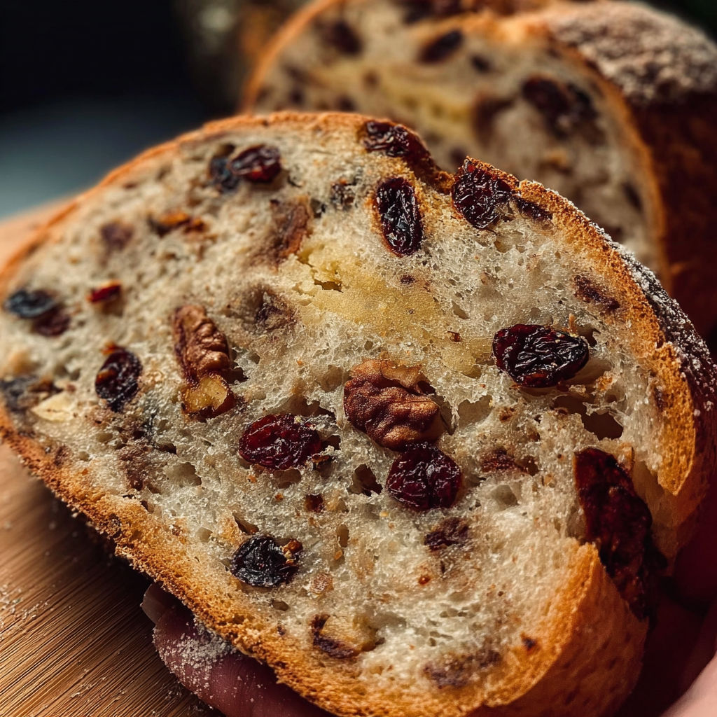 Une baguette maison faite avec des noix et des amandes.