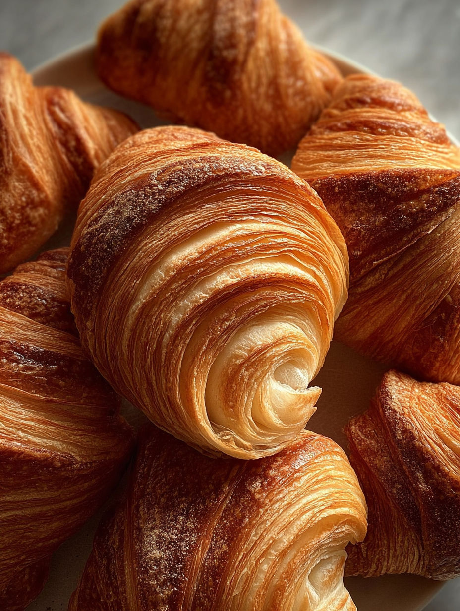 Une pile de cornetti furbi, faits à la maison, sont présentés sur une table.