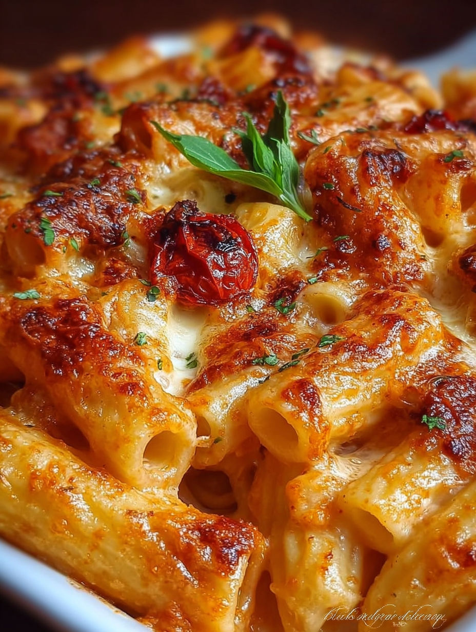 Une recette de macaroni au fromage et aux tomates séchées.