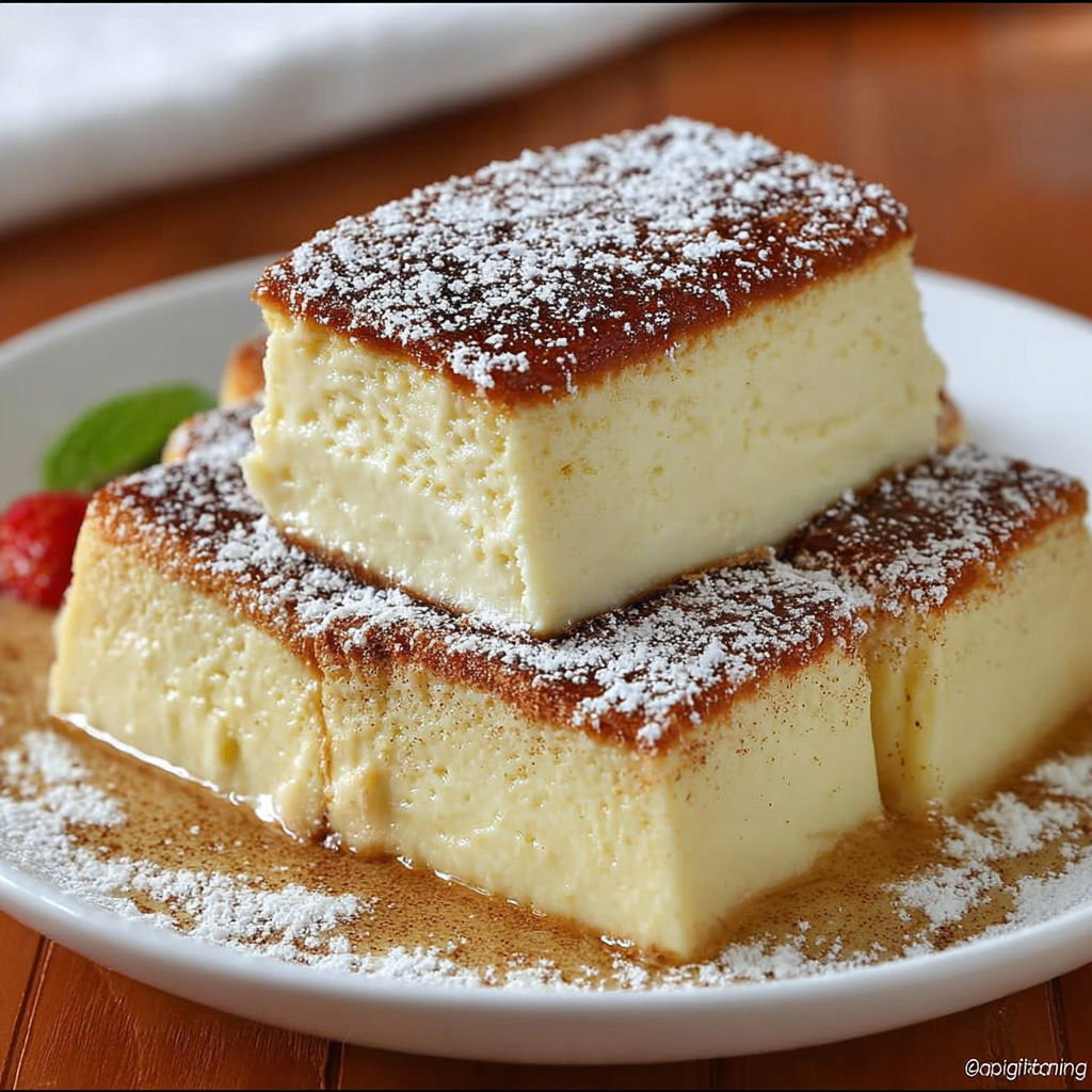 Une tarte de Budino solido, cosparse de sucre et servie sur un plateau.