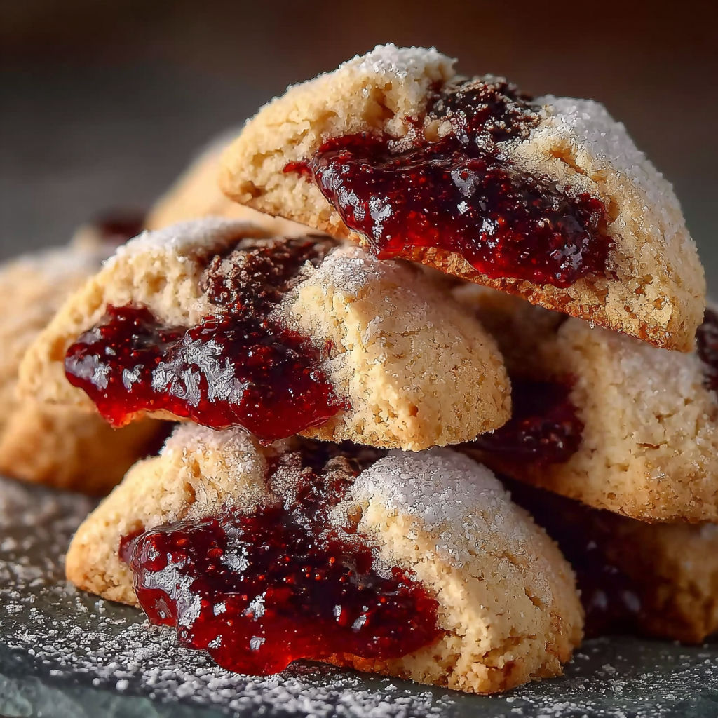 Une pile de biscuits au jus de framboise.