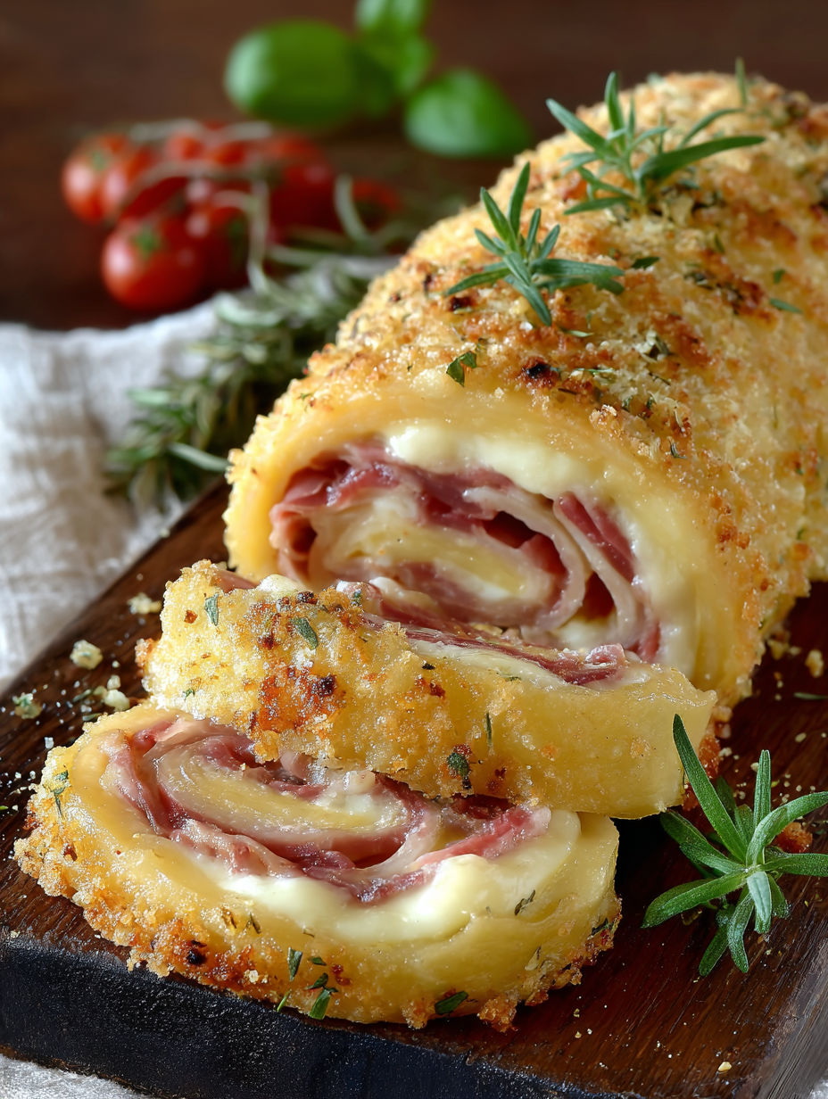 Une tranche de pâté chinois avec des herbes fraîches sur un plateau.