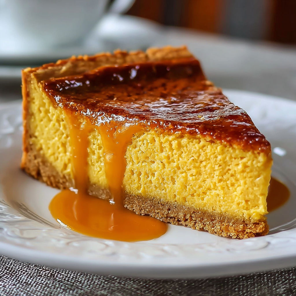 Une tart aux fruits rouges et jaunes, garnie de sauce caramélisée, sur un plateau de porcelaine.