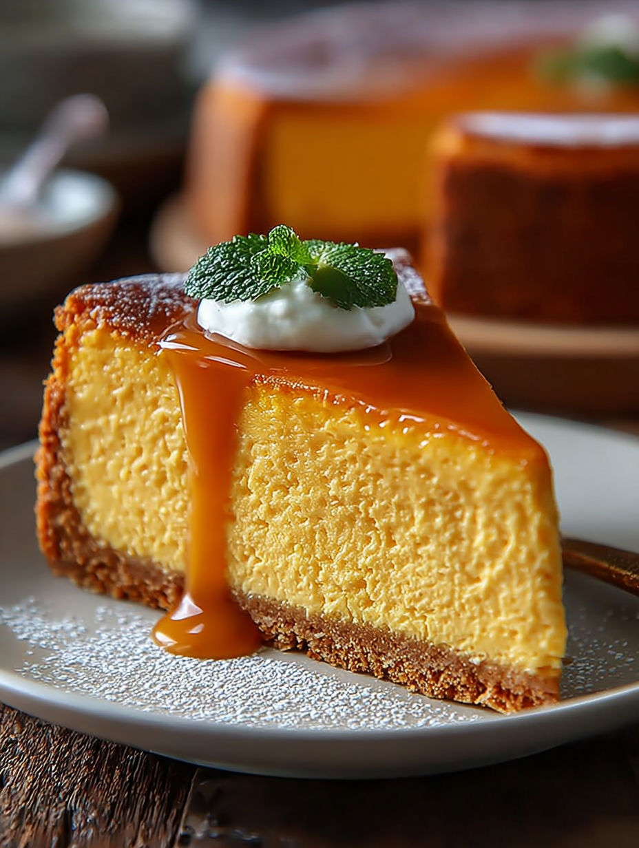 Une tarte aux fruits caramélisés, garnie d'une goutte de sauce caramélisée, sur un plateau.