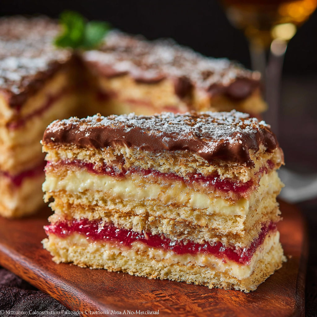Une torta diplomatica classique est servie sur un plateau.
