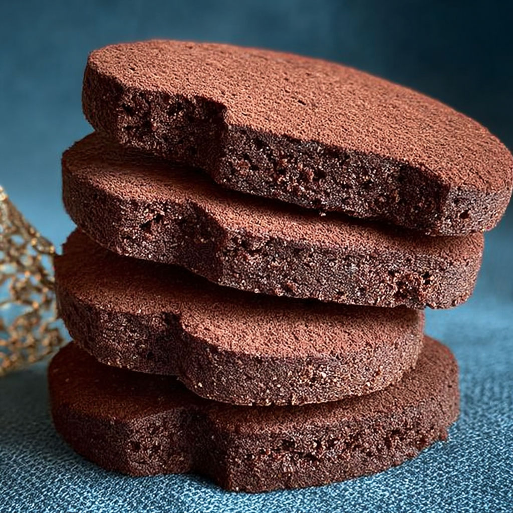 Un pile de biscottis sables al cacao facile et friables.