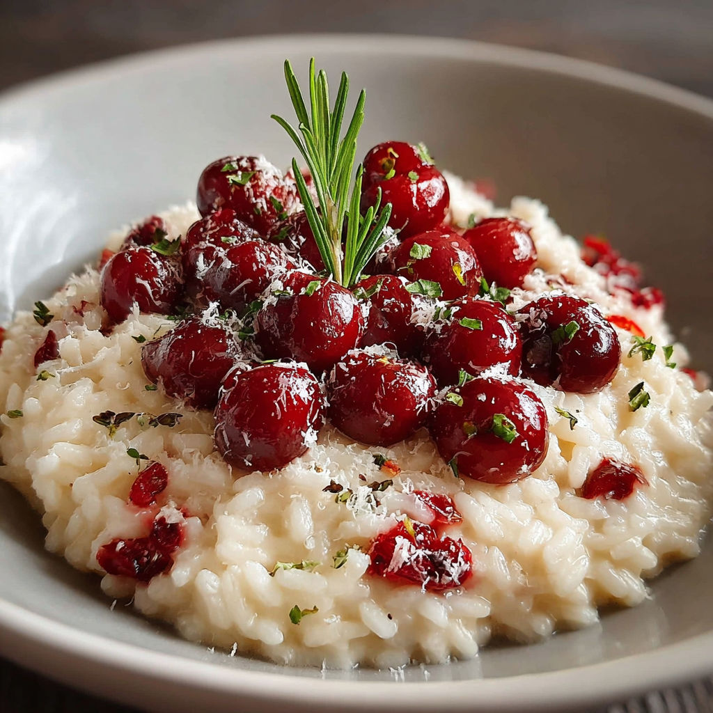 Risotto ciliegie e robiola, une recette italienne de riz avec des cerises et des herbes.