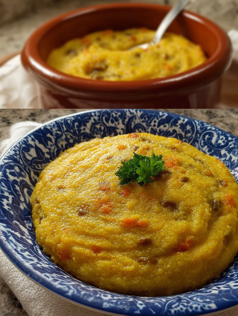 Une recette de polenta avec des légumes et des herbes.