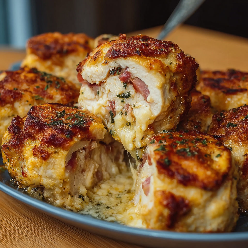 Plate of chicken rolls with cheese and herbs, a healthy and delicious meal option.