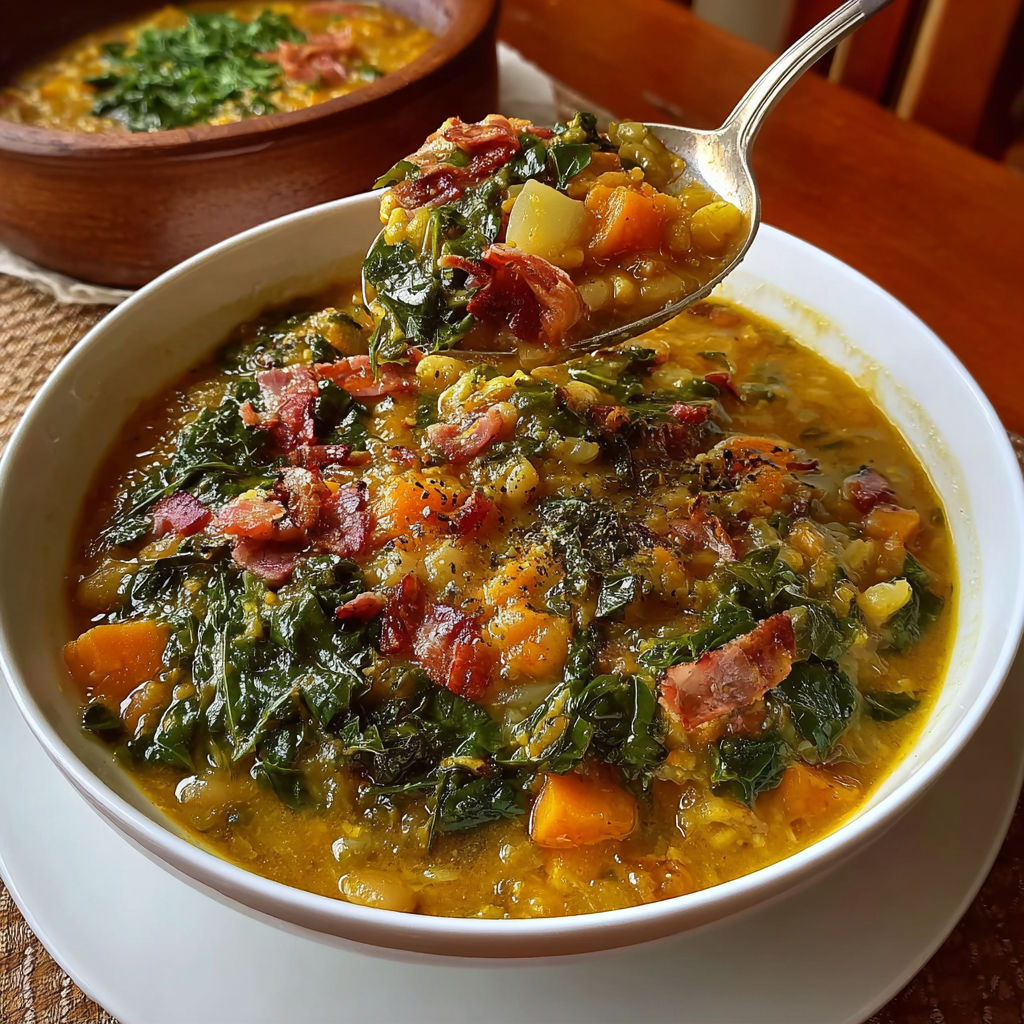Une soupe chaude et savoureuse, remplie de légumes et de viande, est servie dans un bol blanc.