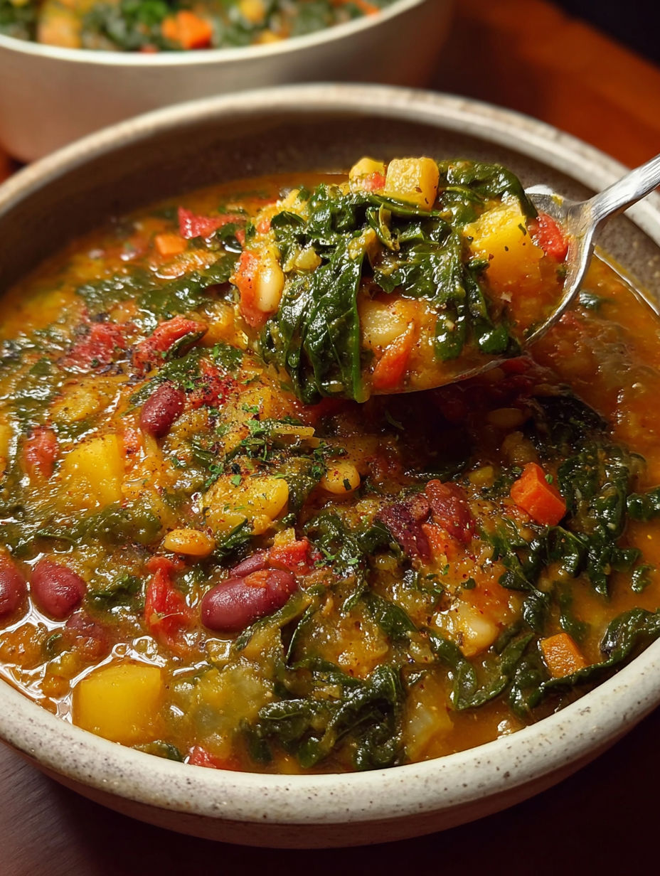 Une soupe de légumes et de grains, mangée avec un couteau, est délicieuse et bénéfique pour la santé.