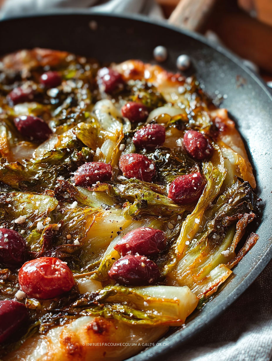 Une recette de salade de chou et de pommes, servie dans un bol en fonte.