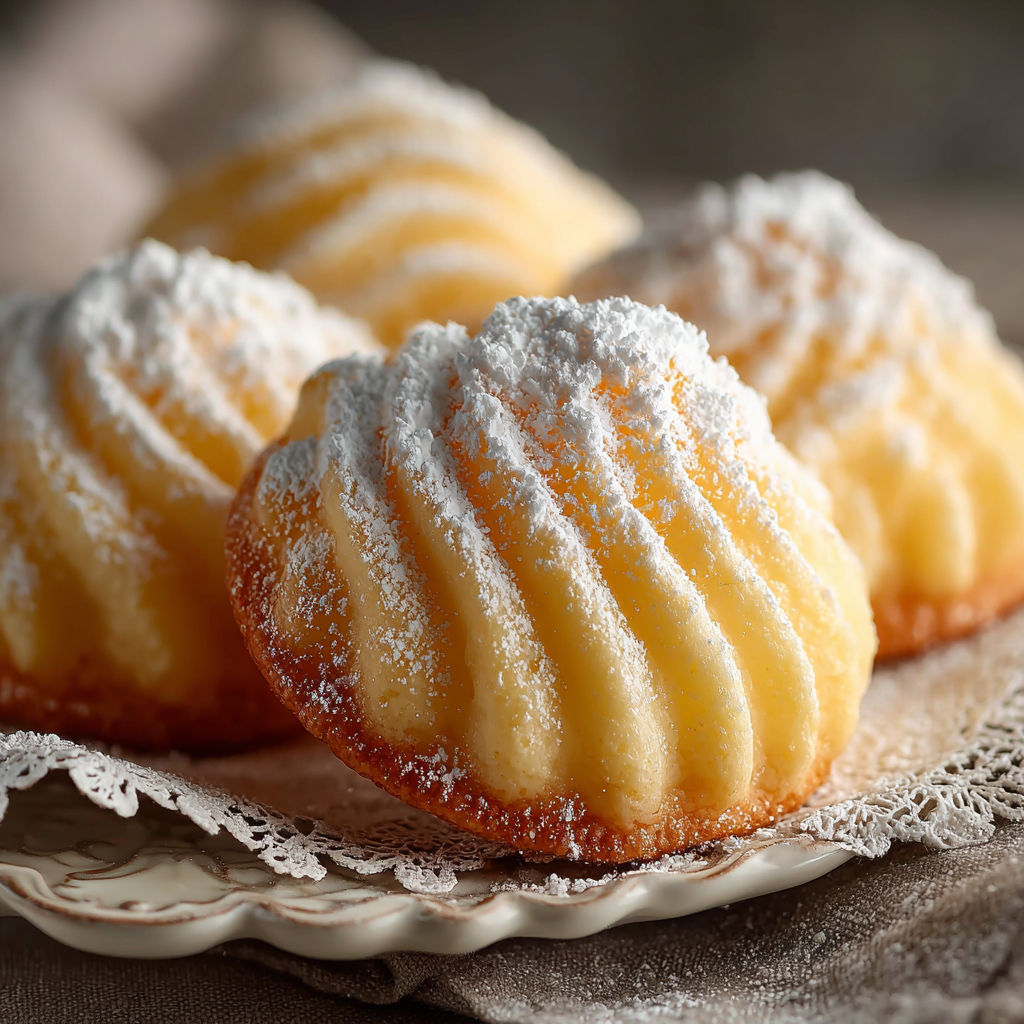Deserts aux poudres de sucre et aux amandes, sur un plateau de porcelaine.