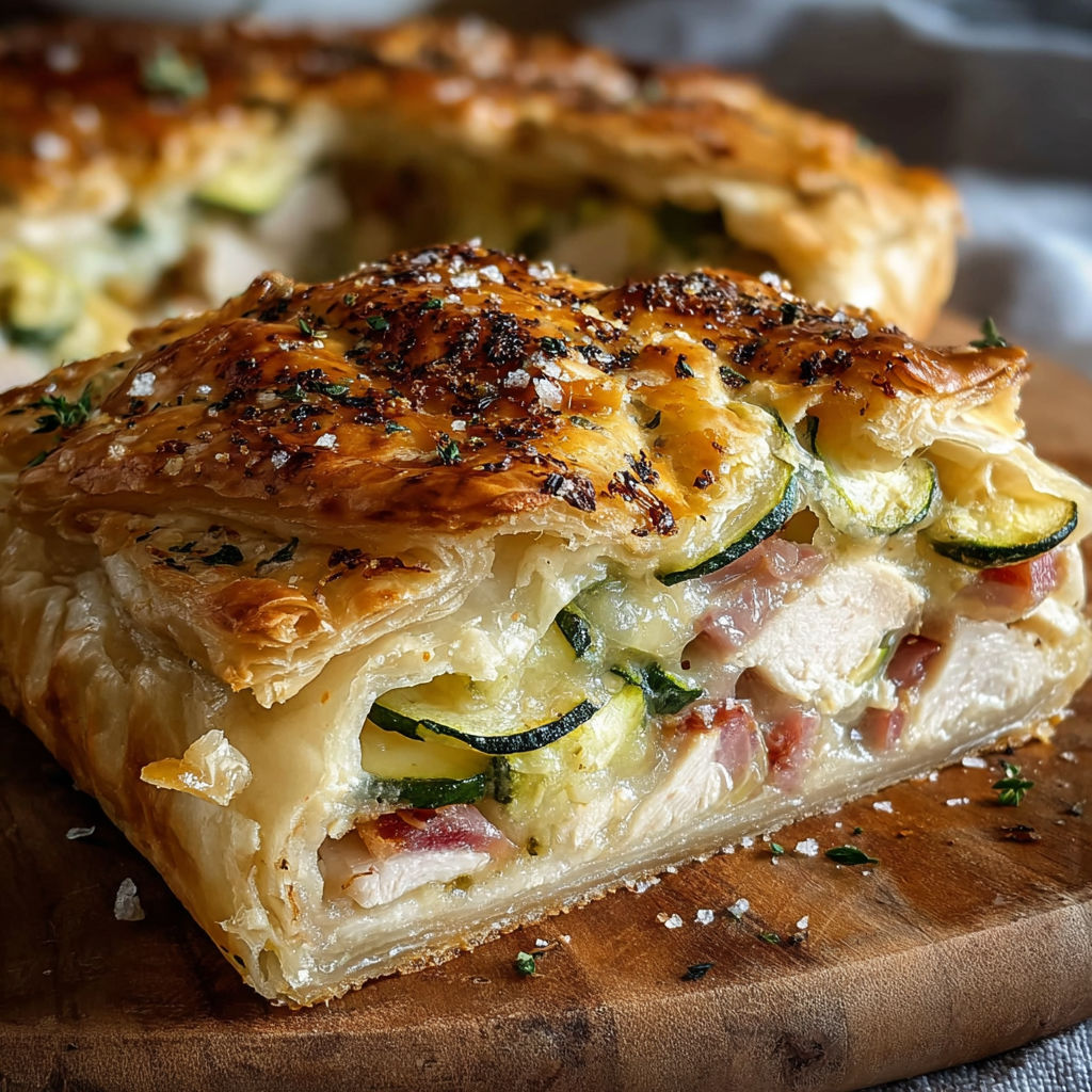 Une recette de rustichella con zucchine et prosciutto di pollo.