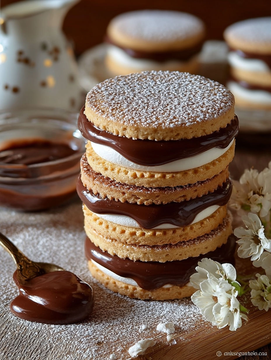Une délicieuse tarte aux fruits et chocolat, composée de plusieurs couches de crêpes et de crème, est servie sur un plateau avec des fleurs.