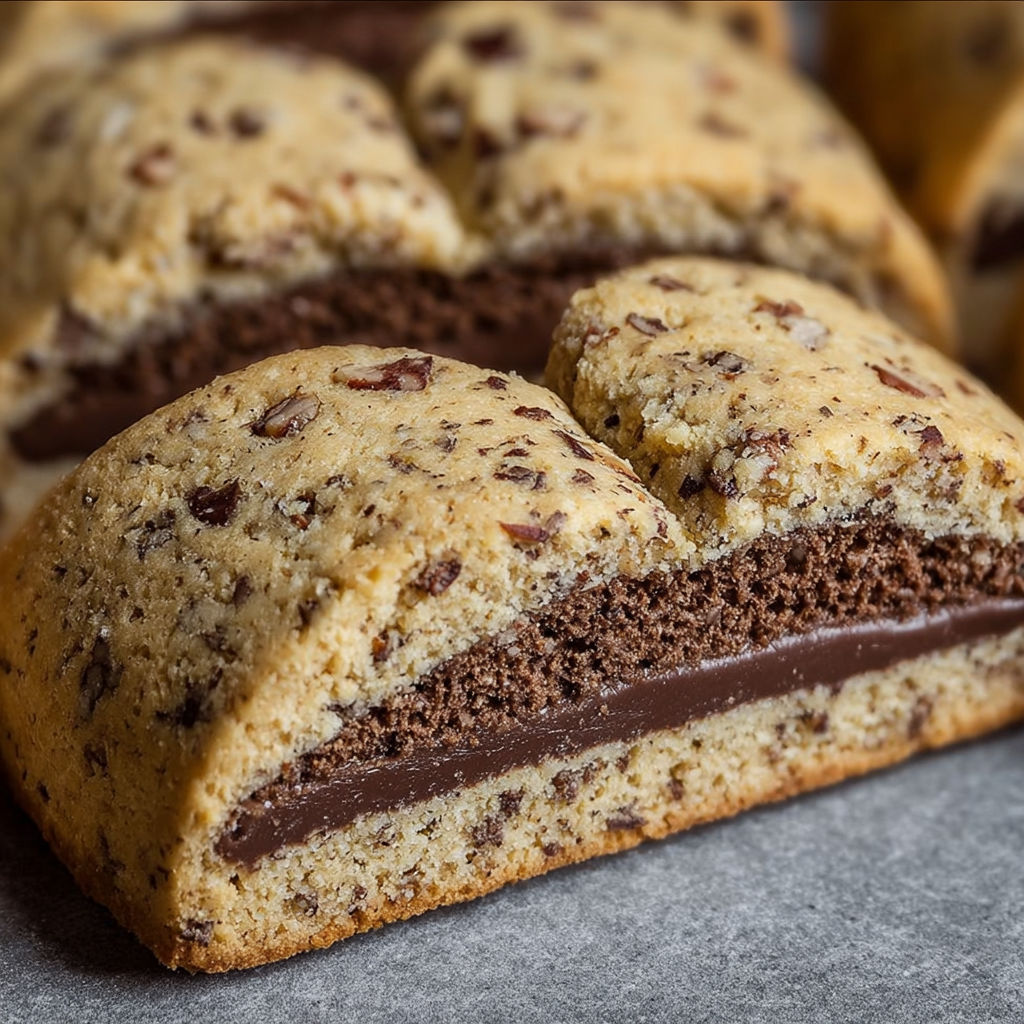 Un biscotto ripieno alla Nutella, pronto per essere mangiato.