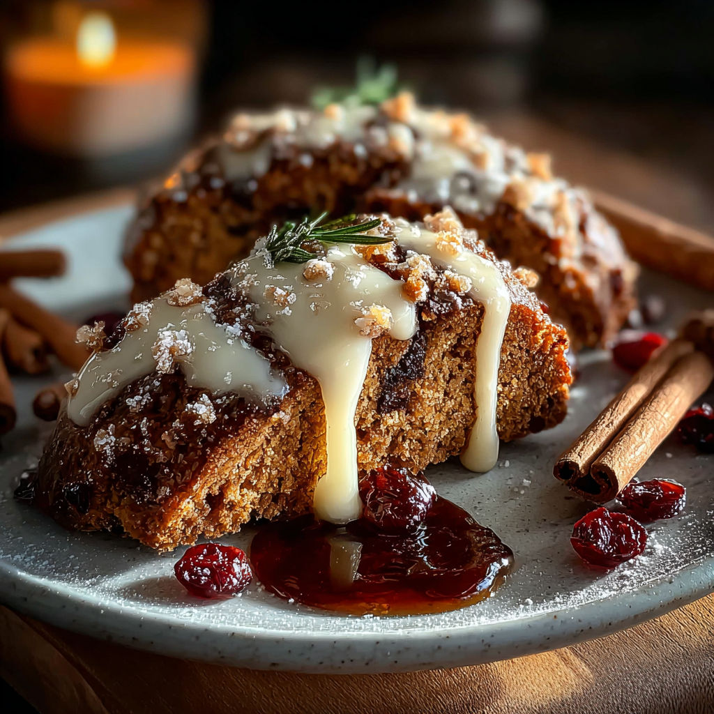 Une tarte aux fruits et au chocolat, garnie de cinnamon, est servie sur un plateau.