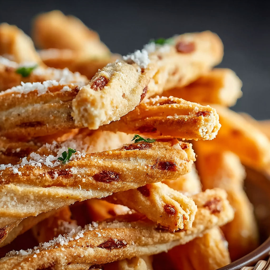 Une pile de pommes de terre frites avec du sel et des herbes.