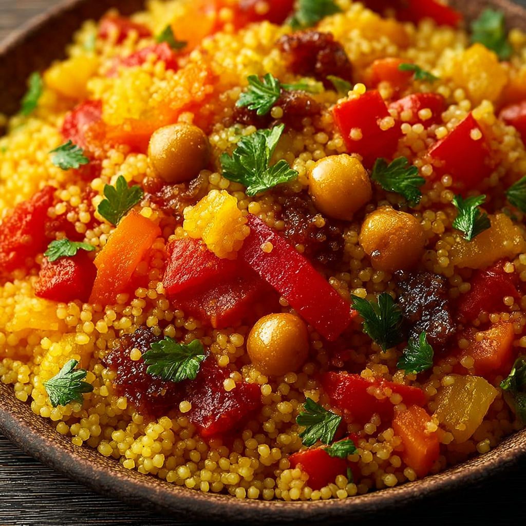 Une recette de cous cous zafferano est servie dans un bol.
