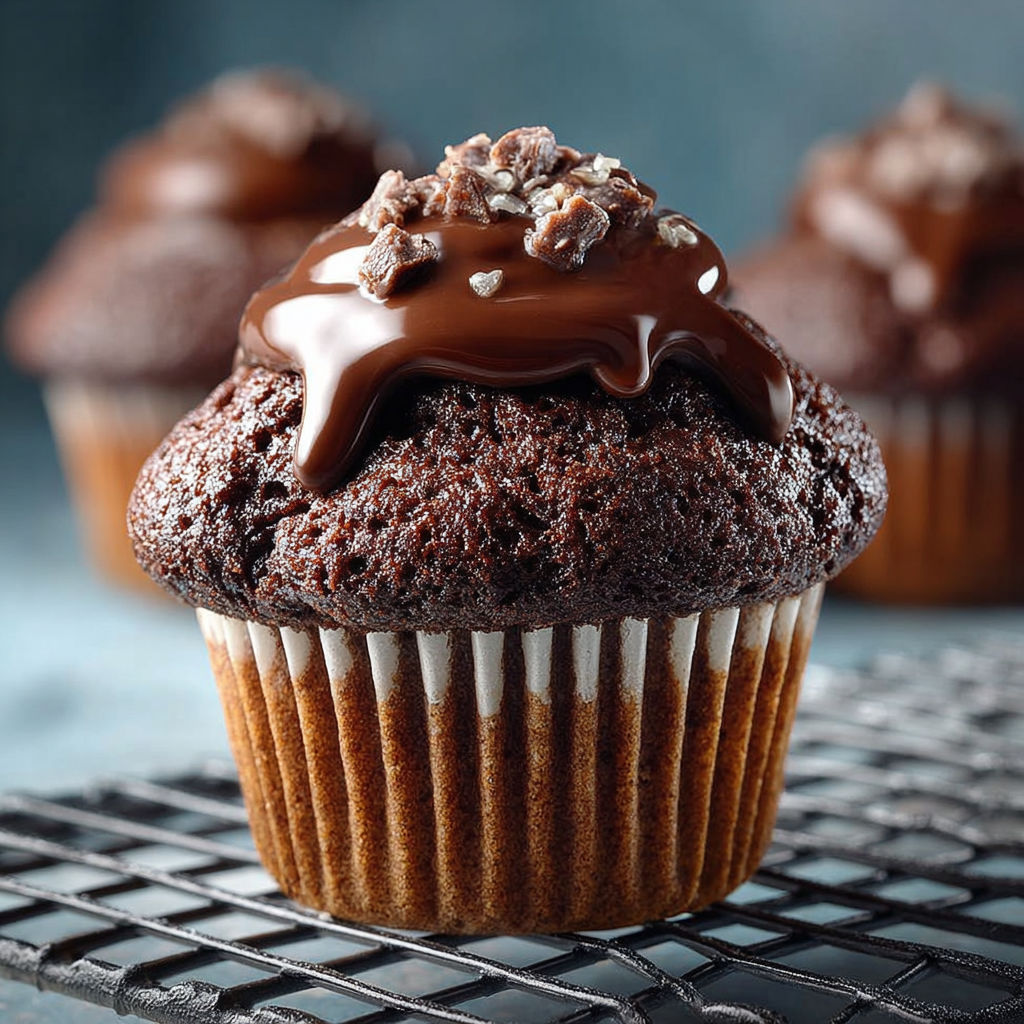 Un délicieux cupcake chocolat avec des noix et du chocolat fondu.