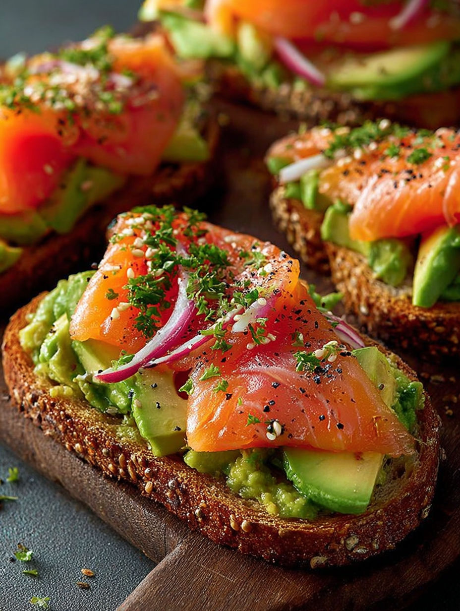 Une tranche de pain grillé avec des avocats et des pommes de terre, accompagnée de sauce.