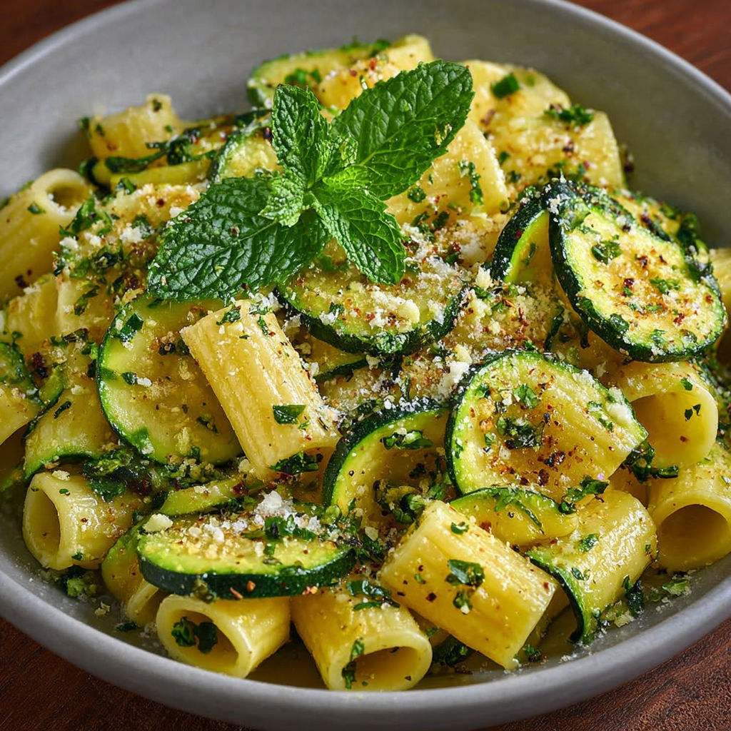 Une salade de spaghetti avec des légumes verts et des herbes.