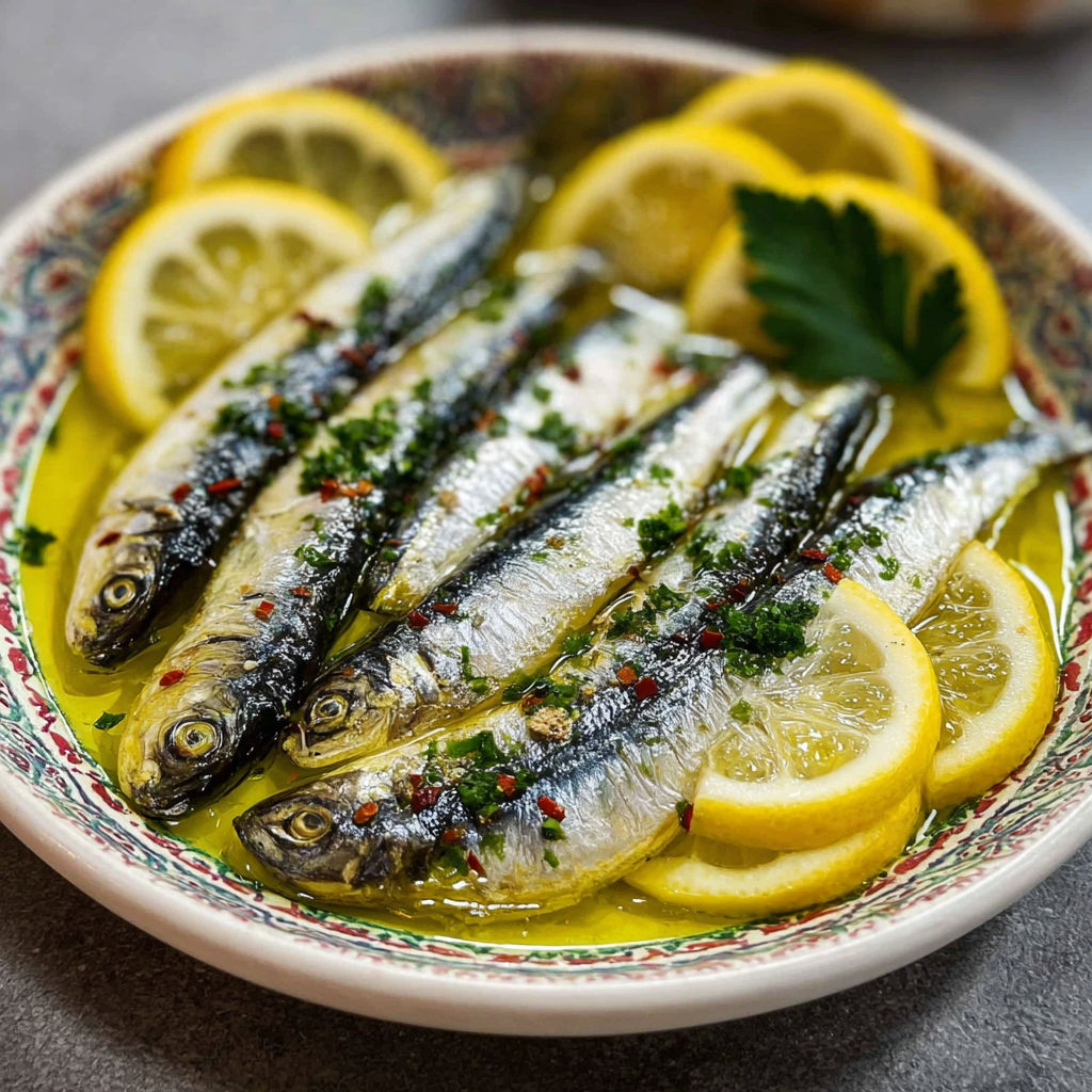 Une assiette de poissons grillés avec des citrons frais.