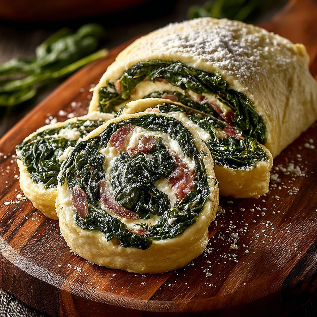 Un morbido rotolo mozzarella scarola sur un plateau de bois.