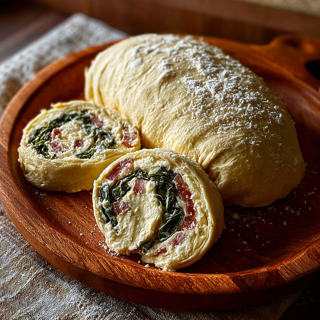 Une quiche aux herbes et aux légumes est servie sur un plateau en bois.