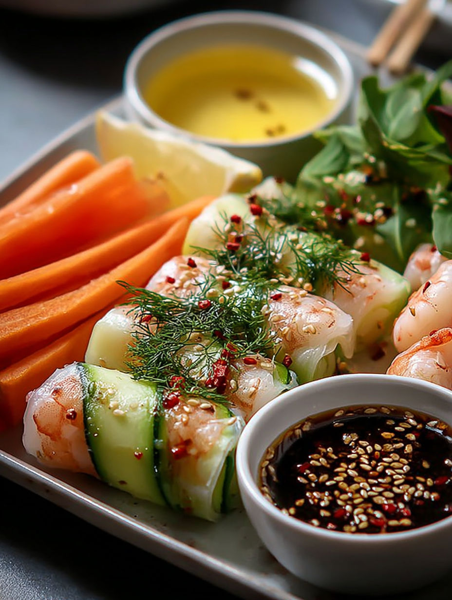 Une recette de sushi avec des légumes et des poissons.