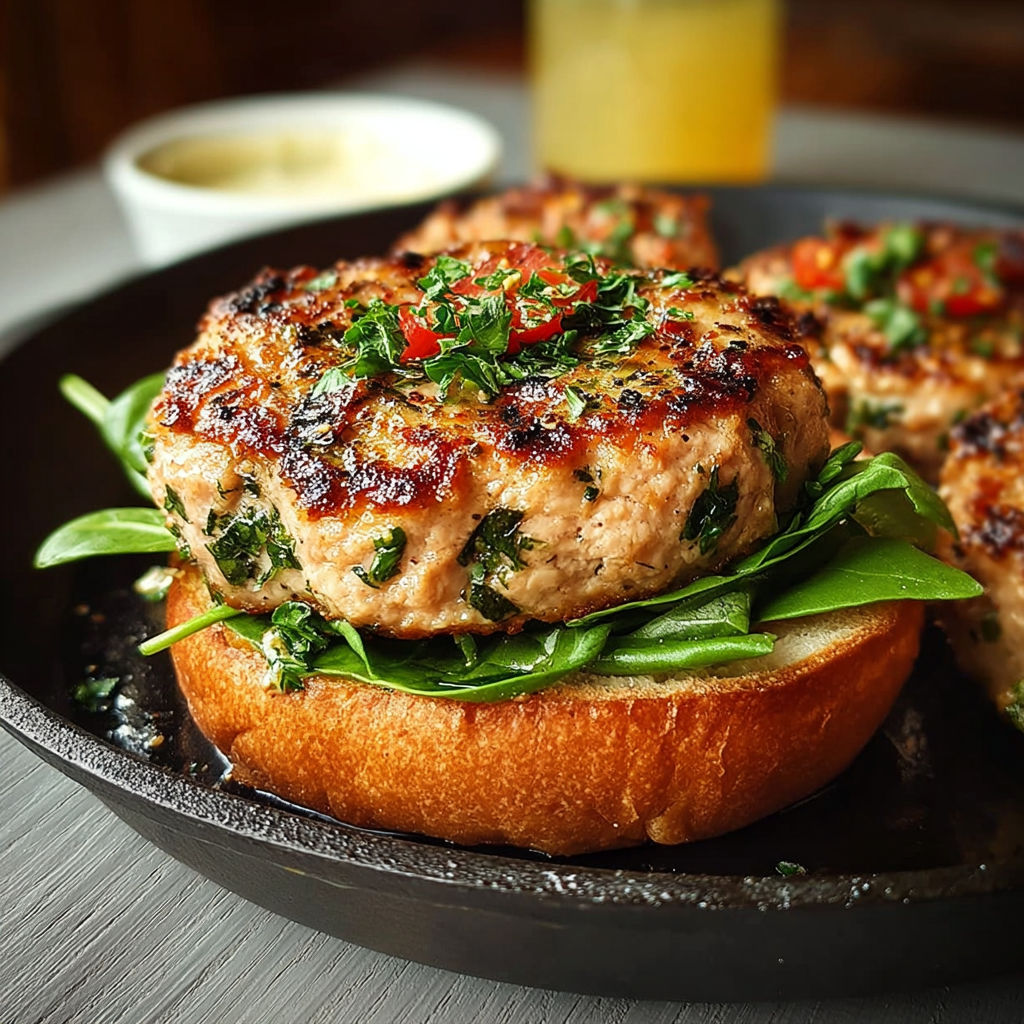 Un burger de tonno fresco avec des légumes verts et une sauce.