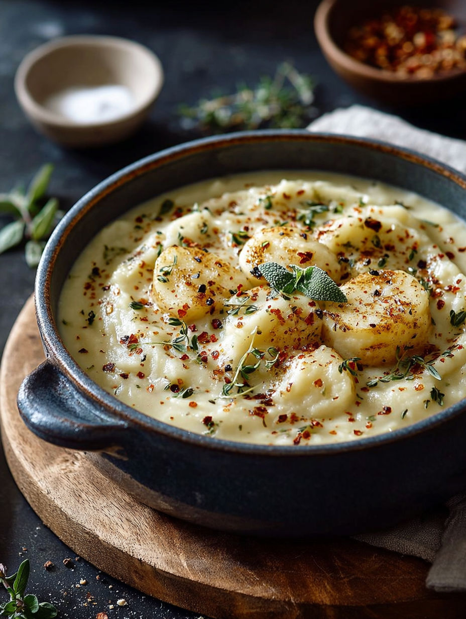 Une recette de gnocchi aux épinards et herbes, servie dans un bol en grès.