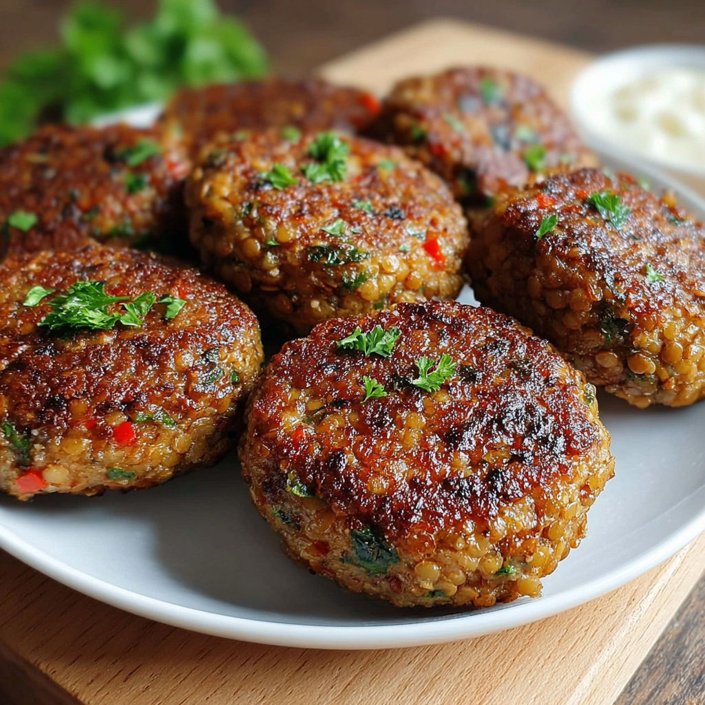 Une plate de polpette lenticchie e paprika sur une table de travail.